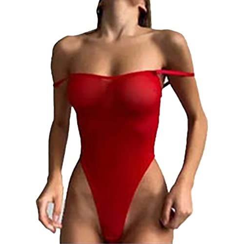 dPois Damen Sexy Bodysuit Ouvert Dessous Gepunkt Body Teddy Transparent Unterwäsche mit Offenem Schritt Lingerie Erotisch A Rot M von dPois