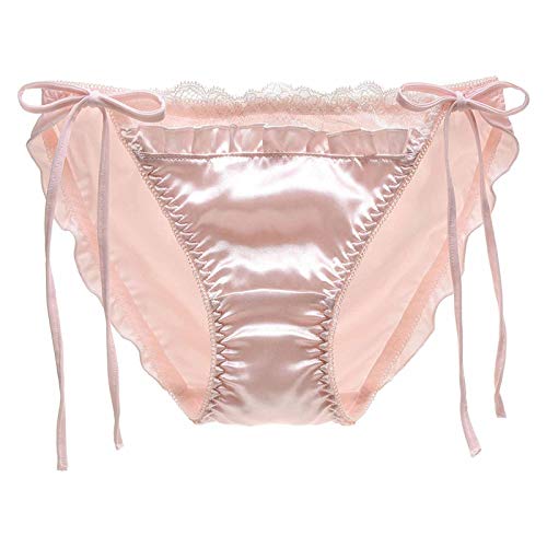 dPois Damen Sexy Hipster Panties Satin Unterhose Dessous Brazilian Slip mit Spitze Rüschen Bikinihose Unterwäsche Nachtwäsche Lingerie Low Rise Rosa L von dPois