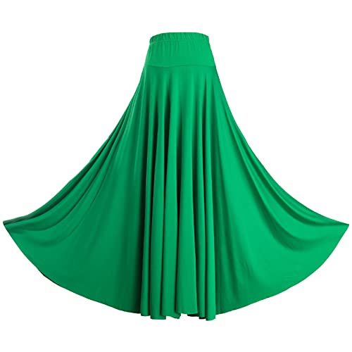 dPois Damen Tanzrock Lang Maxi Bauchtanz Flamenco Rock High Waist Swing Rock Bauchtanz Standard Tanz Performance Kostüm A Grün_87cm XL von dPois