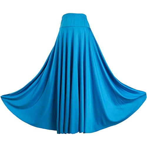 dPois Damen Tanzrock Lang Maxi Bauchtanz Flamenco Rock High Waist Swing Rock Bauchtanz Standard Tanz Performance Kostüm A Himmelblau_87cm L von dPois