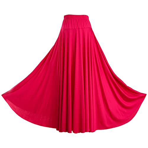 dPois Damen Tanzrock Lang Maxi Bauchtanz Flamenco Rock High Waist Swing Rock Bauchtanz Standard Tanz Performance Kostüm A Hot Pink_87cm L von dPois