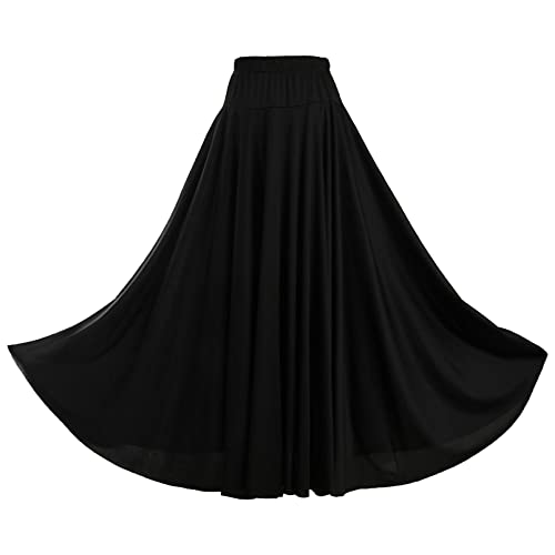 dPois Damen Tanzrock Lang Maxi Bauchtanz Flamenco Rock High Waist Swing Rock Bauchtanz Standard Tanz Performance Kostüm A Schwarz_87cm 3XL von dPois