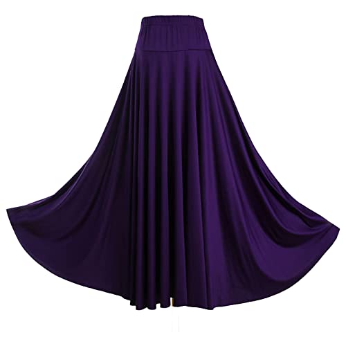dPois Damen Tanzrock Lang Maxi Bauchtanz Flamenco Rock High Waist Swing Rock Bauchtanz Standard Tanz Performance Kostüm A Violett_87cm 6XL von dPois