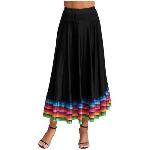 dPois Damen Tanzrock Lang Maxi Bauchtanz Flamenco Rock High Waist Swing Rock Bauchtanz Standard Tanz Performance Kostüm B Schwarz_87cm 5XL von dPois