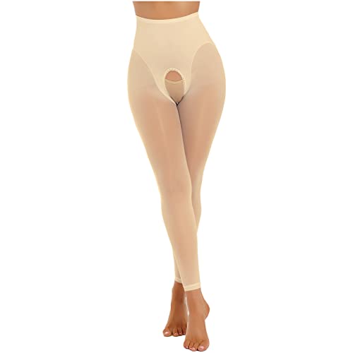 dPois Damen Transparent Strumpfhose Schritt Offen Sexy Nylon Strümpfe Leggigns Ohne Füße Hohe Taille Ouvert Dessous Unterwäsche Stretch Typ A Nude Einheitsgröße von dPois