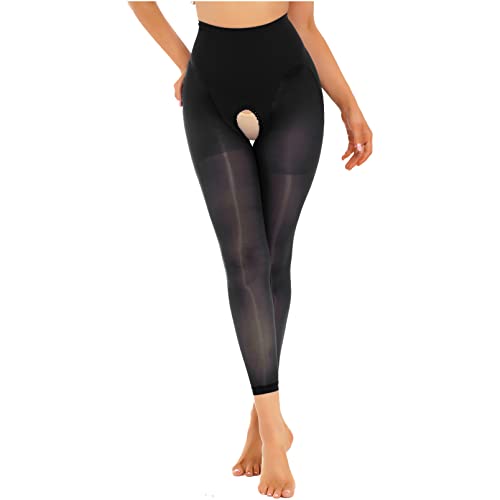 dPois Damen Transparent Strumpfhose Schritt Offen Sexy Nylon Strümpfe Leggigns Ohne Füße Hohe Taille Ouvert Dessous Unterwäsche Stretch Typ A Schwarz Einheitsgröße von dPois