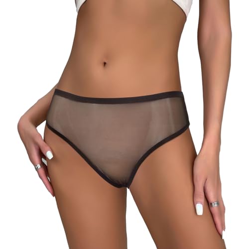 dPois Damen Transparent Unterhose Hipster Panties Mesh Slip Sexy Unterwäsche Dessous Stretch Reizwäsche A Schwarz XL von dPois