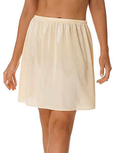 dPois Damen Unterrock Lang Petticoat Halb Slip High Waist Einfarbig Rock Unterwäsche Dessous Midi Halbrock für Brautkleid Hochzeit Party in Weiß B 45cm Champagne M von dPois