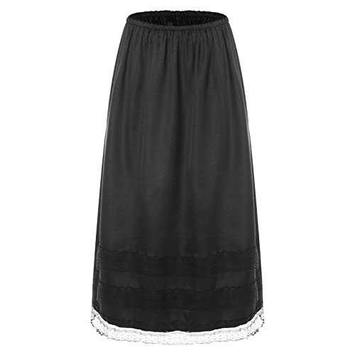 dPois Damen Unterrock Lang Petticoat Halb Slip High Waist Einfarbig Rock Unterwäsche Dessous Midi Halbrock für Brautkleid Hochzeit Party in Weiß C Schwarz 3XL von dPois