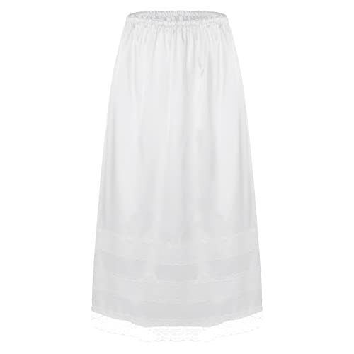 dPois Damen Unterrock Lang Petticoat Halb Slip High Waist Einfarbig Rock Unterwäsche Dessous Midi Halbrock für Brautkleid Hochzeit Party in Weiß C Weiß L von dPois