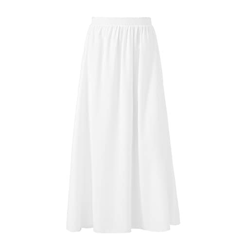 dPois Damen Unterrock Lang Petticoat Halb Slip High Waist Einfarbig Rock Unterwäsche Dessous Midi Halbrock für Brautkleid Hochzeit Party in Weiß Weiß L von dPois