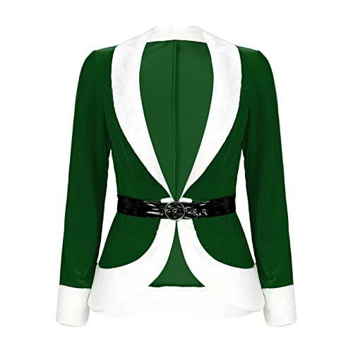 dPois Damen Weihnachtsmann Jacke Oberteil Santa Claus Kostüm Langarm Anzugjacke Blazer mit Gürtel Weihnachten Cosplay Outfits Mottoparty Grün M von dPois