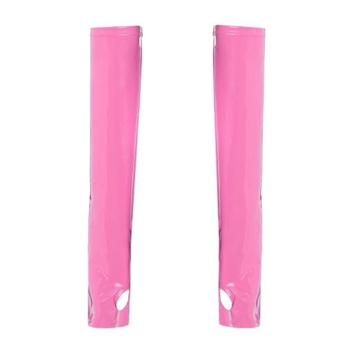 dPois Damen Wetlook Handstulpen Lang Fingerlos Handschuhe Lackleder Manchetten Cuffs Gothic Punk Zubehör Clubwear Rosa Einheitsgröße von dPois