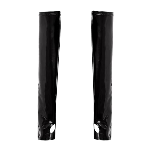 dPois Damen Wetlook Handstulpen Lang Fingerlos Handschuhe Lackleder Manchetten Cuffs Gothic Punk Zubehör Clubwear Schwarz Einheitsgröße von dPois