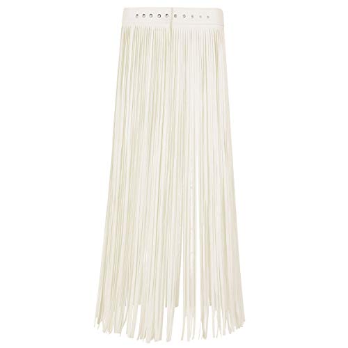 dPois Frauen Fransen Rock Lang Leder Rock Bund Fringe Tassel Rock Damenrock Quaste Skirt Hip Hop Punk Rock Clubwear Tanzrock Party Club in Schwarz, Beige Beige Large von dPois