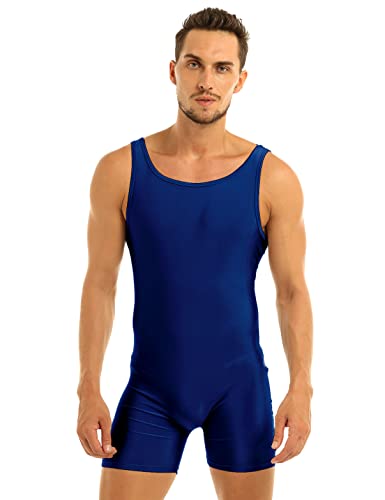 dPois Herren Ärmellos Body Overall Jumpsuit Elastisch Unterhemd Sport Body Leotard Männer Bodysuit Boxershorts Unterwäsche Gymnastikanzug Sportwear M-XL Marineblau X-Large von dPois