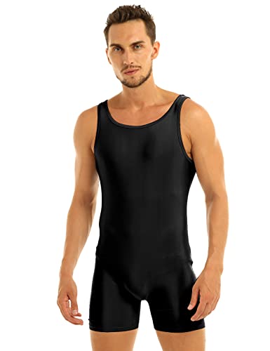 dPois Herren Ärmellos Body Overall Jumpsuit Elastisch Unterhemd Sport Body Leotard Männer Bodysuit Boxershorts Unterwäsche Gymnastikanzug Sportwear M-XL Schwarz Large von dPois