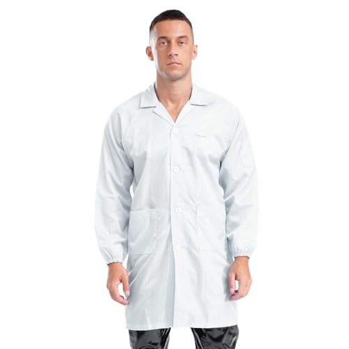 dPois Herren Arbeitsmantel Berufsmantel Langarm Laborkittel mit Bündchen Uniform Anti-Statisch Mantel Schutzjacke Erwachsene Arbeitskleidung Weiß XXL von dPois