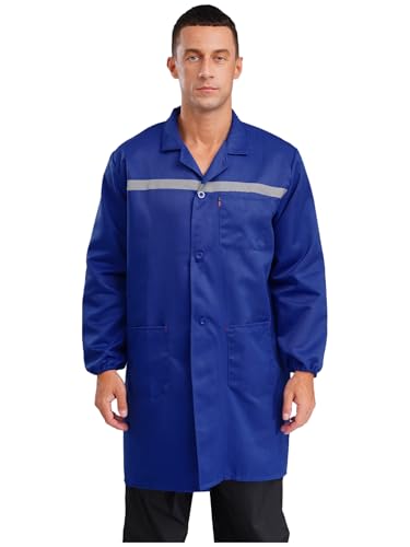 dPois Herren Arbeitsmantel Werkstatt Lang Berufsmantel Langarm mit Reflektierende Streifen Handwerker Mechaniker Uniform Arbeitskleidung Königsblau L von dPois