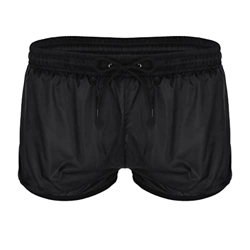 dPois Herren Badehose Kurz Badeshorts Transparent Boxershorts Briefs Trunks mit Kordelzug Loose Fit Bademode Sommer in Schwarz Weiß Schwarz XL von dPois