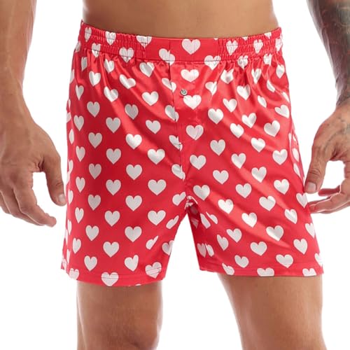dPois Herren Boxershorts Boxer Briefs mit Herzchen Punkt Druck Glänzend Kurze Hose Schlafshorts Unterwäsche Nachtwäsche Loungewear Rot XL von dPois