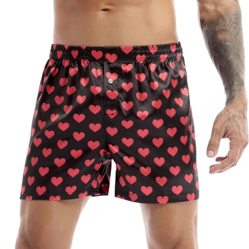 dPois Herren Boxershorts Boxer Briefs mit Herzchen Punkt Druck Glänzend Kurze Hose Schlafanzugshorts Männer Unterwäsche Unterhose Nachtwäsche Schwarz L von dPois