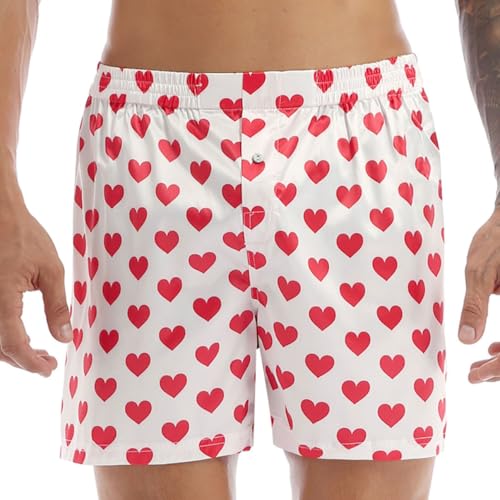 dPois Herren Boxershorts Boxer Briefs mit Herzchen Punkt Druck Glänzend Kurze Hose Schlafshorts Unterwäsche Nachtwäsche Loungewear Weiß M von dPois