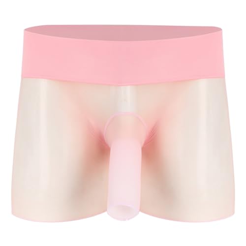 dPois Herren Boxershorts Transparent Mesh Unterhose Männer Unterwäsche Boxer Shorts Briefs mit/Ohne Penishülle Dessous Kurz Strumpfhose Erotik Schlüpfer Rosa D_Penishülle One_Size von dPois