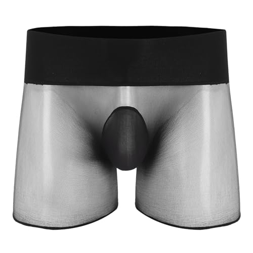 dPois Herren Boxershorts Transparent Mesh Unterhose Männer Unterwäsche Boxer Shorts Briefs mit/Ohne Penishülle Dessous Kurz Strumpfhose Erotik Schlüpfer Schwarz D One_Size von dPois