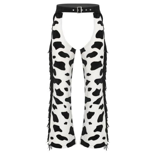 dPois Herren Cowboy Hose Chaps Kuh Flecken Muster Lange Flanell Wildleder Pants Western Mottoparty Fasching Kostüm Schwarz&Weiß 3XL von dPois