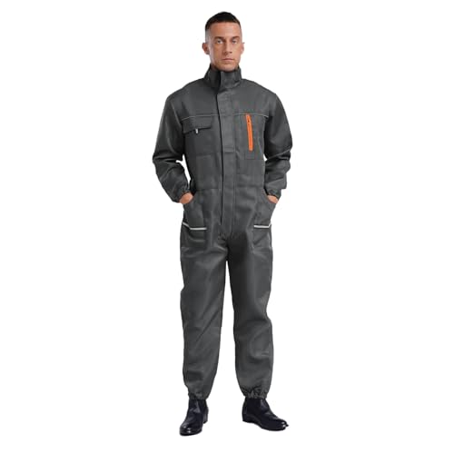 dPois Herren Damen Arbeitsoverall Einteiler Arbeitsanzug Baumwolle Lang Jumpsuit Unisex Erwachsene Uniform Arbeitskleidung Grau 170/L von dPois