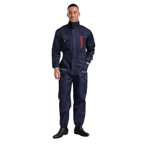 dPois Herren Damen Arbeitsoverall Einteiler Arbeitsanzug Baumwolle Lang Jumpsuit Unisex Erwachsene Uniform Arbeitskleidung Navy blau 160/S von dPois