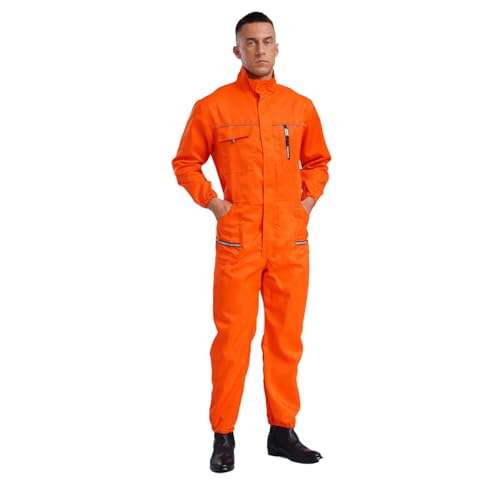 dPois Herren Damen Arbeitsoverall Einteiler Arbeitsanzug Baumwolle Lang Jumpsuit Unisex Erwachsene Uniform Arbeitskleidung Orange 160/S von dPois