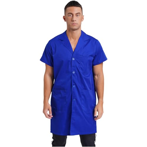 dPois Herren Damen Berufsmantel Kurzarm Arbeitsmantel Berufskittel mit 3 Taschen Werkstatt Hausmeister Labor Arbeitskleidung in Grau, Blau Königsblau XXL/190 von dPois