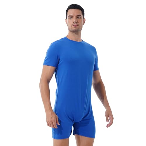 dPois Herren Einteiler Body Overall Jumpsuit Kurzarm Bodysuit Sportbody mit Bein Männerbody Unterhemd Sportkleidung Stretch für Fitness Training Blau XL von dPois