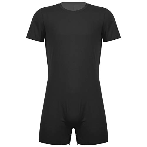 dPois Herren Einteiler Body Overall Jumpsuit Kurzarm Bodysuit Sportbody mit Bein Männerbody Unterhemd Sportkleidung Stretch für Fitness Training Schwarz L von dPois