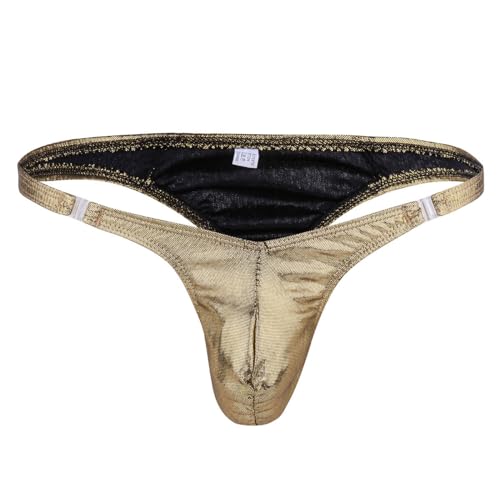 dPois Herren Glänzend Dessous Bikini Slips Mini Shorts Thong Tanga Männer Unterwäsche Wetlook Slips G-Strings Erotik Reizwäsche in Rosa Silber Schwarz Gold Gold One_Size von dPois
