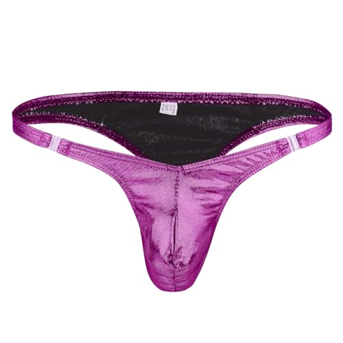 dPois Herren Glänzend Dessous Bikini Slips Mini Shorts Thong Tanga Männer Unterwäsche Wetlook Slips G-Strings Erotik Reizwäsche in Rosa Silber Schwarz Gold Violett One_Size von dPois
