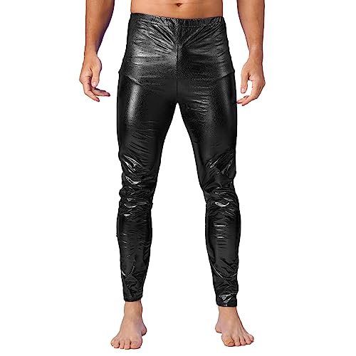 dPois Herren Glänzend Leggings Sexy Slim Fit Leggins Skinny Tights Lange Hose Stretch Männer Halloween Disco Tanz Kostüm Party Clubwear Schwarz M von dPois