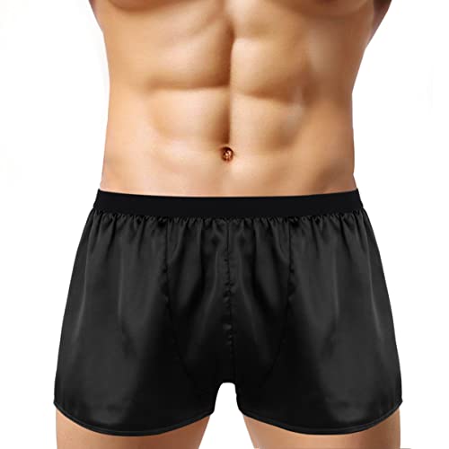 dPois Herren Glänzend Satin Boxershorts Boxer Briefs Panties Höschen Unterhosen Trunk Kurze Schlafanzughose Männer Nachtwäsche Schwarz L von dPois
