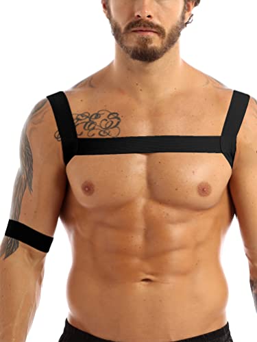 dPois Herren Körper Brust Harness Gürtel Geschirr Riemenbody Männer Body Chest Harness Erotik Set Clubwear mit Einem Armband Reizwäsche Schwarz One_Size von dPois