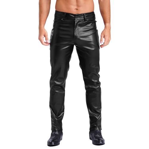 dPois Herren Kunstleder Hose Lang Pants Motorradhose Bikerhose Slim Fit Leggings Festival Rave Gothic Punk Kleidung Schwarz L von dPois