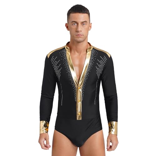 dPois Herren Latein Hemd Langarm Tanzhemd Trikot Oberteil mit tiefem V-Ausschnitt Tango Jazz Tanz Wettberbe Performance Outfits Schwarz XXL von dPois