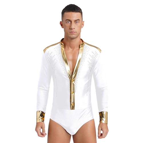 dPois Herren Latein Hemd Langarm Tanzhemd Trikot Oberteil mit tiefem V-Ausschnitt Tango Jazz Tanz Wettberbe Performance Outfits Weiß XXL von dPois