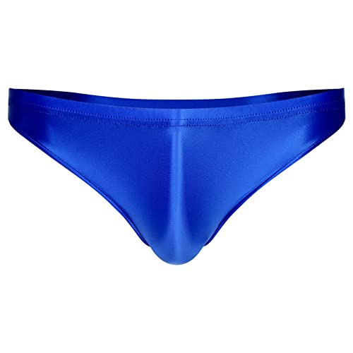 dPois Herren Mini Slip Briefs Shorts Unterhose Sexy Panty Schlüpfer Nylon Unterwäsche Dessous Stretch Low Rise Blau XL von dPois