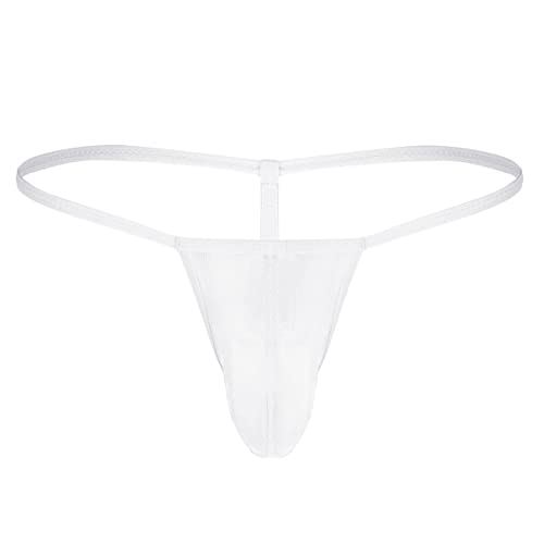 dPois Herren Mini String Tanga Slips Unterhose mit Bulge Pouch Transparente Sissy Dessous T-Rücken Unterwäsche Sexy Höschen Weiß One_Size von dPois