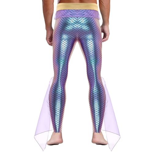 dPois Herren Neptun Kostüm Gott des Meeres Verkleidung Hose Lange Pants mit Fischschwanz Besatz Glänzend Erwachsene Halloween Karneval Kostüm Violett XXL von dPois
