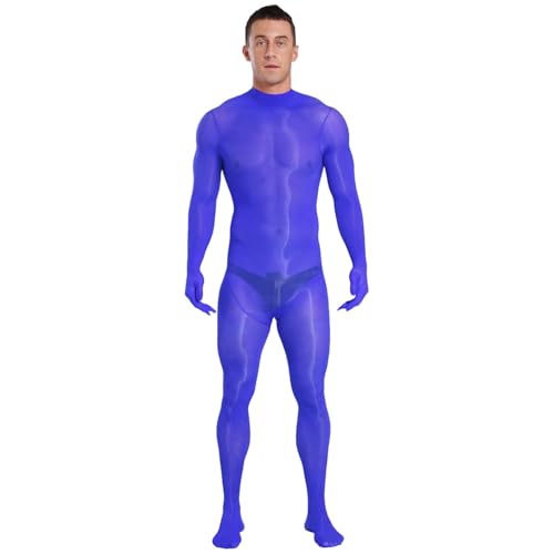 dPois Herren Nylon Bodystocking Durchsichtig Ganzkörper Anzug Einteiler Body Catsuit Unterwäsche Nachtwäsche Stretch Blau One Size von dPois