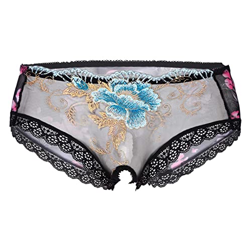 dPois Herren Ouvert Slips Sissy Höschen Unterhose Dessous Panty Briefs mit Blumen Spitze Transparent Unterwäsche Lingerie Reizwäsche Schwarz XXL von dPois