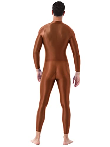 dPois Herren Overall Jumpsuit Lang Sport Bodysuit Einteiler Body Langarm Sportanzug Nylon Ganzkörperanzug Unterwäsche Skinny Stretch Coffee One Size von dPois